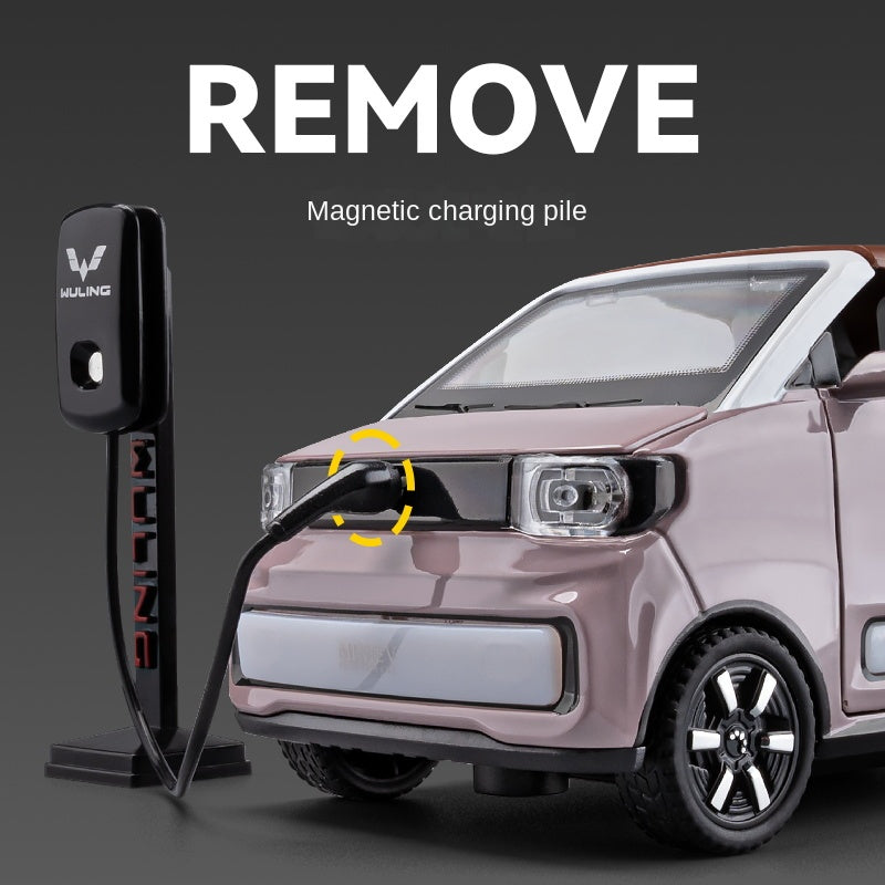 Chezhi 1:24 Die-Cast Alloy Model - Compatible with Wuling MINI EV & Motorboat Trailer Set - Compact Leisure Kit with Opening Doors, Sound & Light & Pull-Back Action