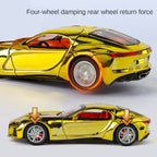 XHD 1:24 Scale Chrome Edition Die-Cast Alloy Model Toy Compatible with Bugatti Atlantic - Opening Doors, Sound & Light, Pull-Back Function, Shock Absorption, Steering, Horn with Mini Luggage Set - Classic Car Collection