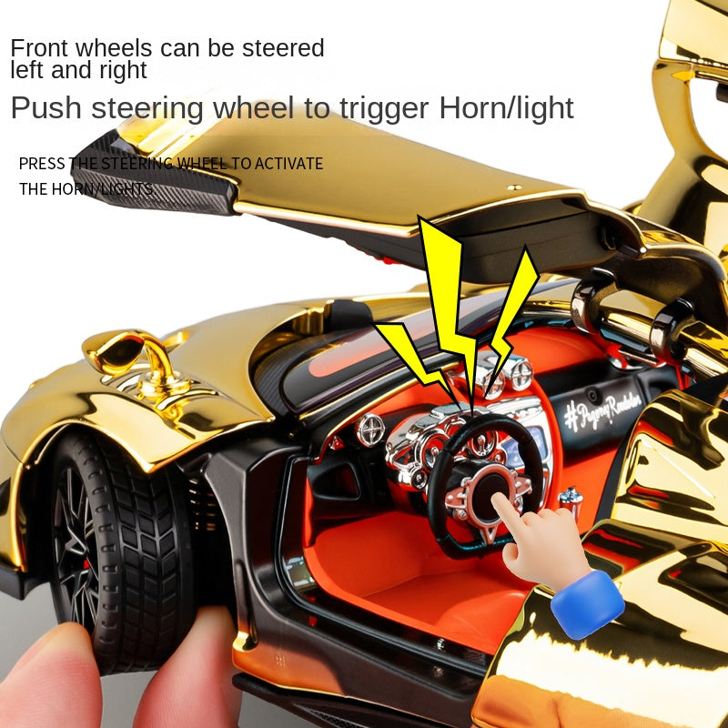 Maqueta de juguete de aleación fundida a presión XHD a escala 1:24, edición cromada, compatible con Pagani Huayra BC: puertas que se abren, sonido e iluminación, función de retroceso, amortiguación, dirección y bocina - Colección Hypercar