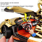 Maqueta de juguete de aleación fundida a presión XHD a escala 1:24, edición cromada, compatible con Pagani Huayra BC: puertas que se abren, sonido e iluminación, función de retroceso, amortiguación, dirección y bocina - Colección Hypercar