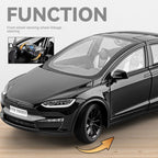 Chezhi 1:24 Die-Cast Alloy Model - Compatible with Tesla Model X - Feature-Packed with Interactive Steering Wheel, Foldable Mirrors, Adjustable Spoiler, Opening Doors, Realistic Sound & Light, Pull-Back Action & Shock Absorption - Tech Edition