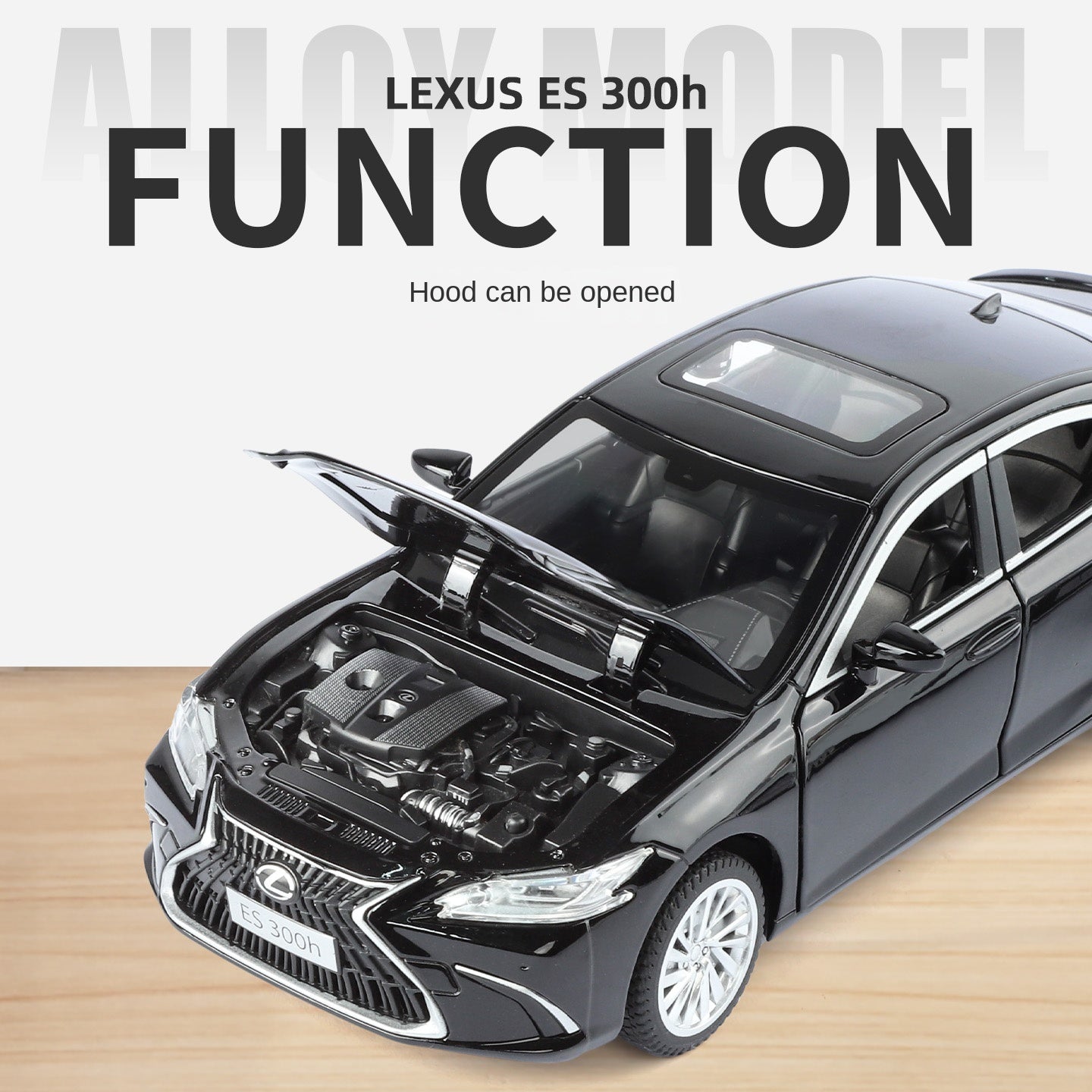 Juguete modelo de aleación fundida a presión a escala 1:24 compatible con Lexus ES300h: puertas que se abren, sonido e iluminación, función de retroceso, amortiguación, dirección, bocina y espejos plegables. Colección de sedanes de lujo.