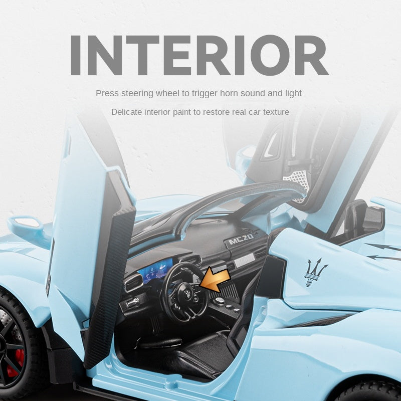 Chezhi 1:24 Die-Cast Alloy Model - Compatible with Maserati MC20 Supercar - Feature-Packed with Retractable Roof Panel, Opening Doors, Realistic Sound & Light, Pull-Back Action, Steering, Shock Absorption & Horn