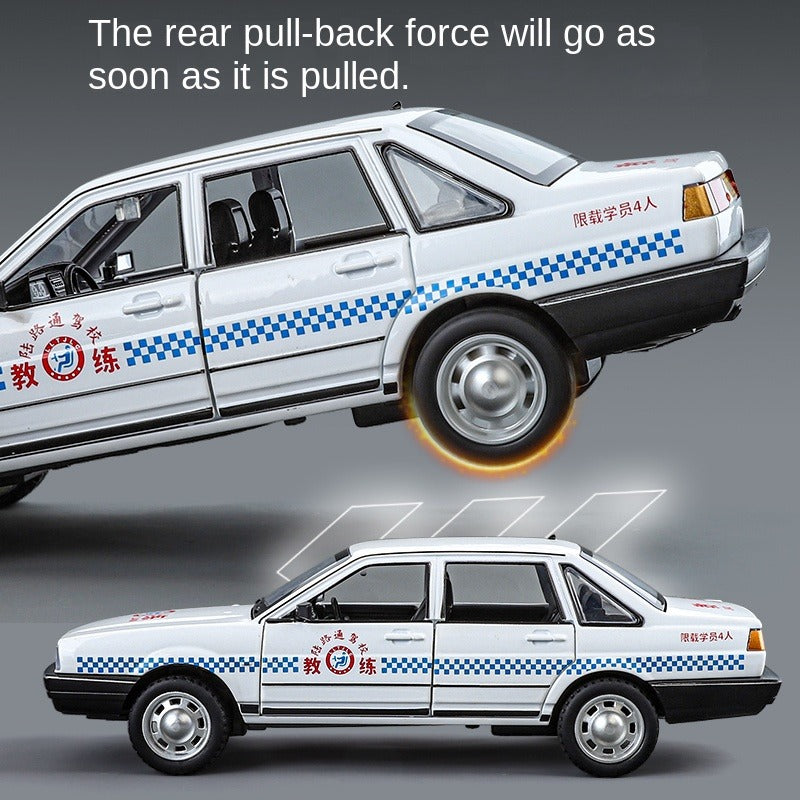 XHD 1:24 Scale Die-Cast Alloy Model Toy Compatible with Santana - Police / Driving School / Taxi Designs, Opening Doors, Sound & Light, Pull-Back Function, Shock Absorption & Steering - Multi-Role Vehicle Collection