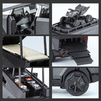 XHD 1:32 Die-Cast Alloy Model - Compatible with Tesla Cybertruck Camper - Off-Grid Camping Set with Mini Motorcycle, Opening Doors, Sound & Light, Pull-Back Action & Shock Absorption