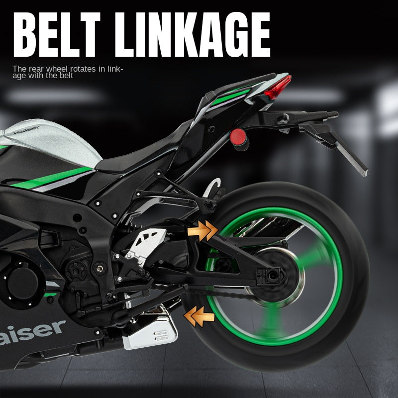 Jiaye 1:9 Die-Cast Alloy Model - Compatible with Kawasaki Ninja ZX-10R - Ultimate Superbike Replica with Realistic Sound & Light, Functional Steering & Front Suspension