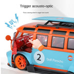 XHD 1:24 Die-Cast Alloy Model - Compatible with Volkswagen T1 Bus - Retro Camper Edition with Removable Roof Rack, Opening Doors, Sound & Light, Pull-Back Action, Shock Absorption & Horn