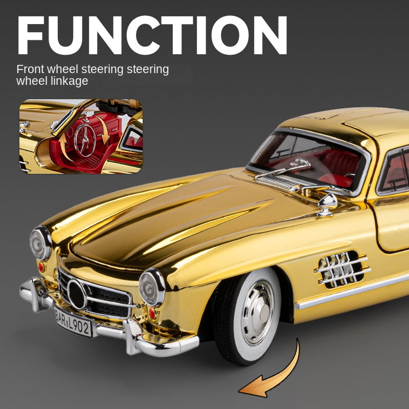 Chezhi 1:24 Chrome Edition Die-Cast Alloy Model - Compatible with Mercedes-Benz 300SL Gullwing - Classic Icon with Opening Doors, Sound & Light, Pull-Back Action, Shock Absorption & Interactive Steering Wheel