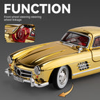Chezhi 1:24 Chrome Edition Die-Cast Alloy Model - Compatible with Mercedes-Benz 300SL Gullwing - Classic Icon with Opening Doors, Sound & Light, Pull-Back Action, Shock Absorption & Interactive Steering Wheel