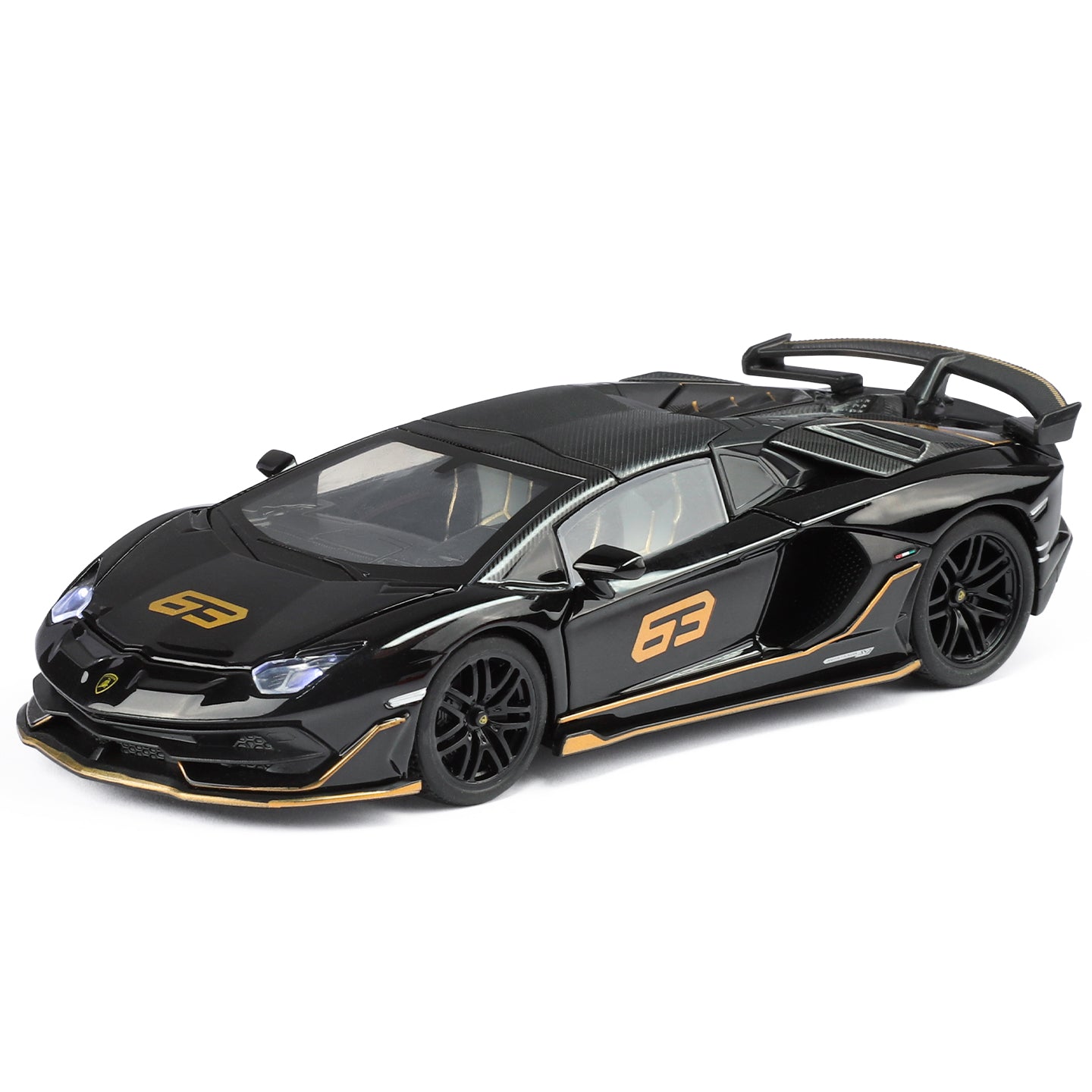 Black Mamba 1:32 Scale Licensed Lamborghini Aventador SVJ63 Die-Cast Alloy Model Toy - Removable Roof, Opening Doors, Sound & Light, Pull-Back Function - Limited Edition Supercar Collection