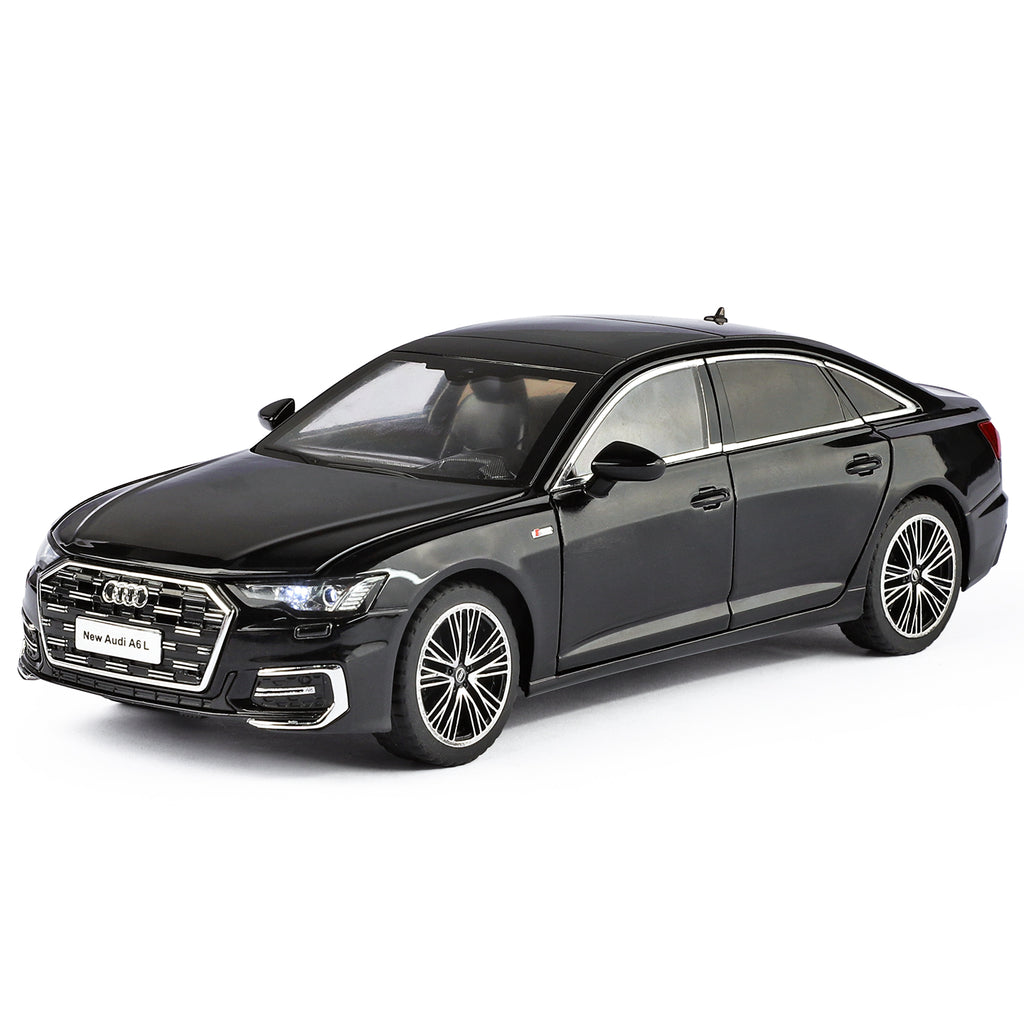 Black Mamba 1:24 Scale Licensed Audi A6L Die-Cast Alloy Model Toy - Opening Doors, Sound & Light, Pull-Back Function, Shock Absorption, Steering, Horn & Adjustable Seats - Luxury Sedan Collection