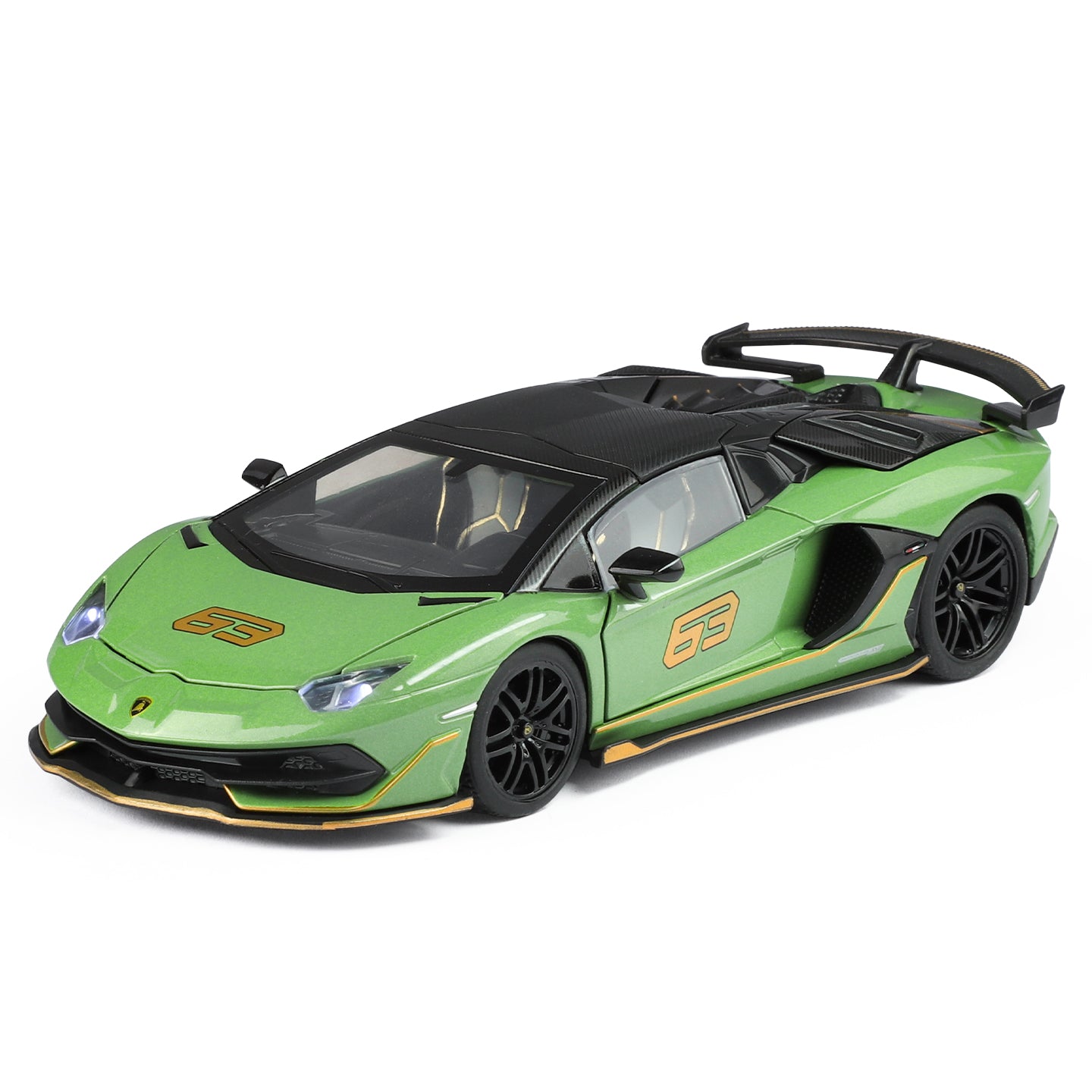 Black Mamba 1:32 Scale Licensed Lamborghini Aventador SVJ63 Die-Cast Alloy Model Toy - Removable Roof, Opening Doors, Sound & Light, Pull-Back Function - Limited Edition Supercar Collection