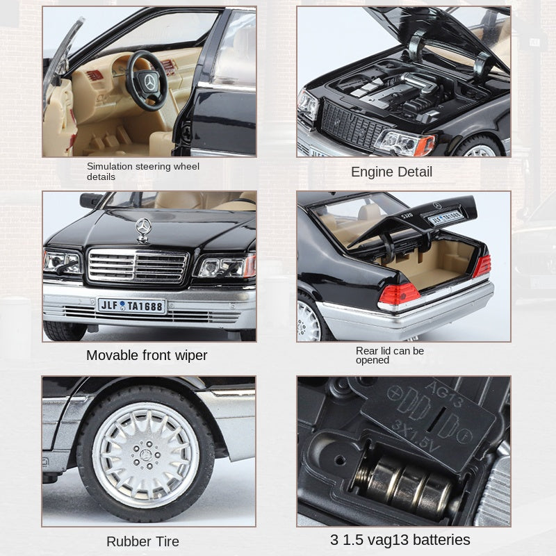 Jin Lifang 1:24 Two-Tone Edition Die-Cast Alloy Model - Compatible with Mercedes-Benz S-Class W140 - Classic Flagship Sedan with Opening Doors, Sound & Light, Pull-Back Action, Shock Absorption, Interactive Steering & Foldable Mirrors