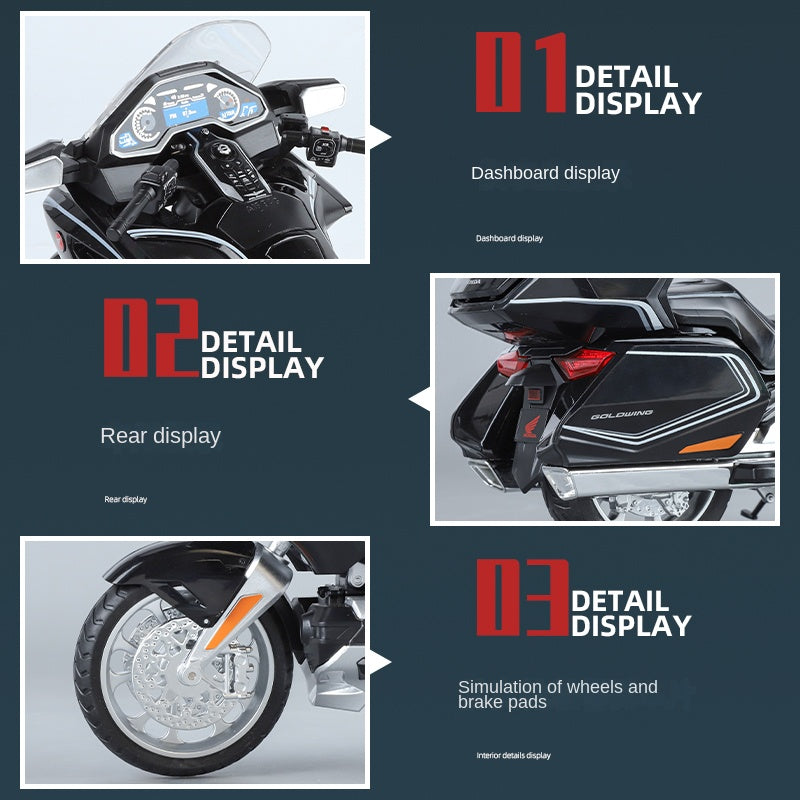 Black Mamba 1:11 Licensed Honda Gold Wing GL1800 Die-Cast Alloy Model - Official Grand Tourer Motorcycle with Sound & Light, Interactive Steering, Shock Absorption, Opening Top Case & Foldable Mirrors