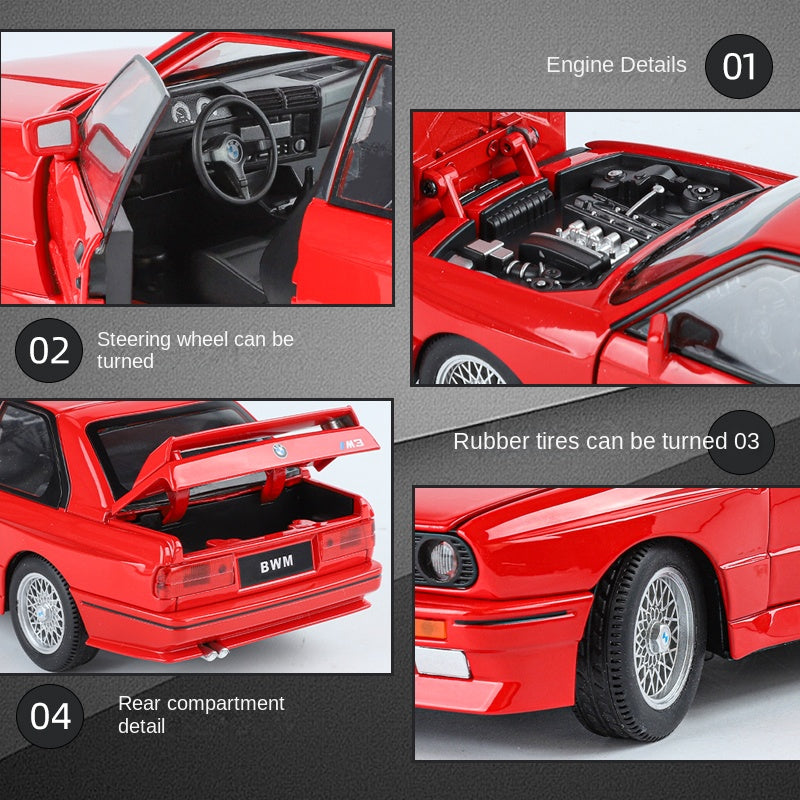 Jin Lifang 1:24 Die-Cast Alloy Model - Compatible with BMW M3 - High-Performance Sedan with Opening Doors, Sound & Light, Pull-Back Action, Shock Absorption, Interactive Steering Wheel, Horn & Foldable Mirrors