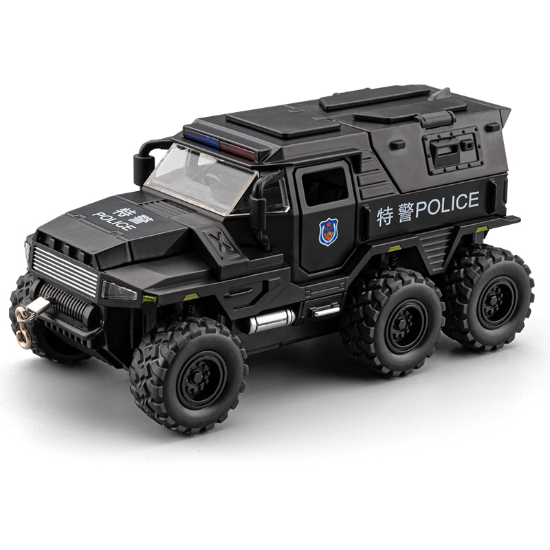 Chezhi 1:32 Scale Die-Cast Alloy Model Toy Compatible with 6x6 Conqueror Police Vehicle - Police Lights & Siren, Opening Doors, Sound & Light, Pull-Back Function, Openable Sunroof & Removable Rear Cover - Law Enforcement Vehicle Collection