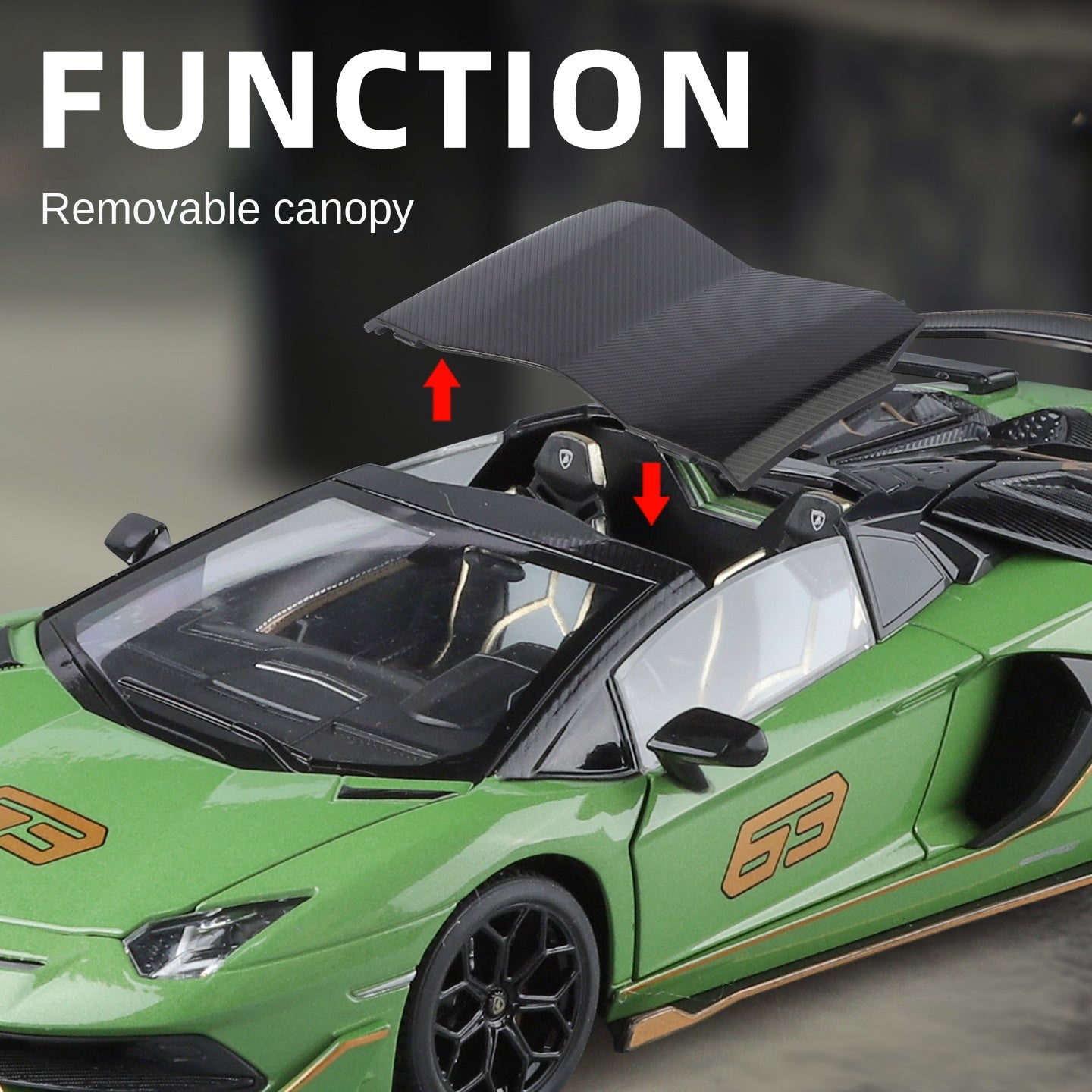 Black Mamba 1:24 Scale Licensed Lamborghini Aventador SVJ63 Die-Cast Alloy Model Toy - Removable Roof, Adjustable Seats, Opening Doors, Sound & Light, Pull-Back Function, Shock Absorption, Steering & Horn - Limited Edition Supercar Collection