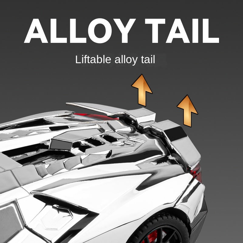 Chezhi 1:24 Chrome Edition Die-Cast Alloy Model - Compatible with Lamborghini Revuelto - Flagship Hybrid Hypercar with Spray Effect, Opening Doors, Sound & Light, Pull-Back Action, Shock Absorption & Adjustable Rear Wing