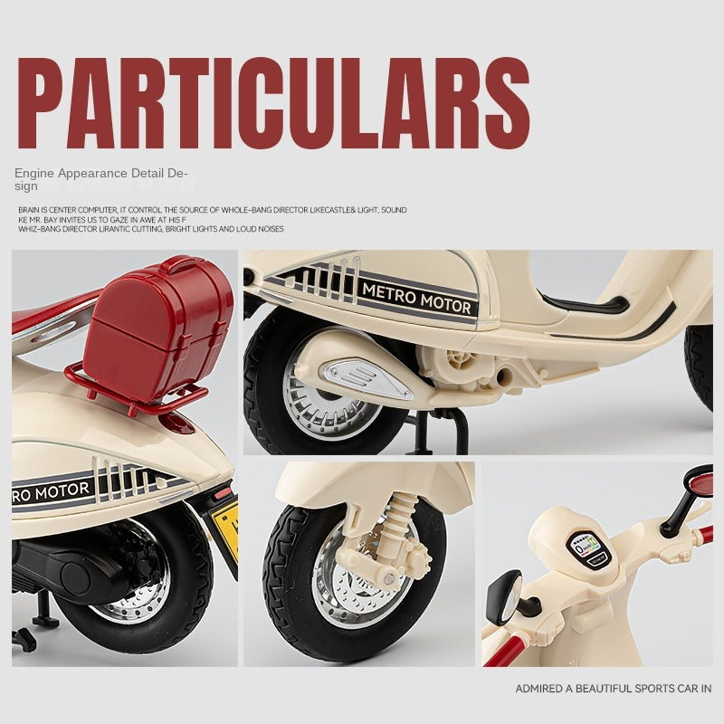 Jiaye 1:12 Die-Cast Alloy Model - Compatible with Vespa 946 - Italian Scooter Icon with Sound & Light, Shock Absorption, Interactive Steering & Opening Top Case