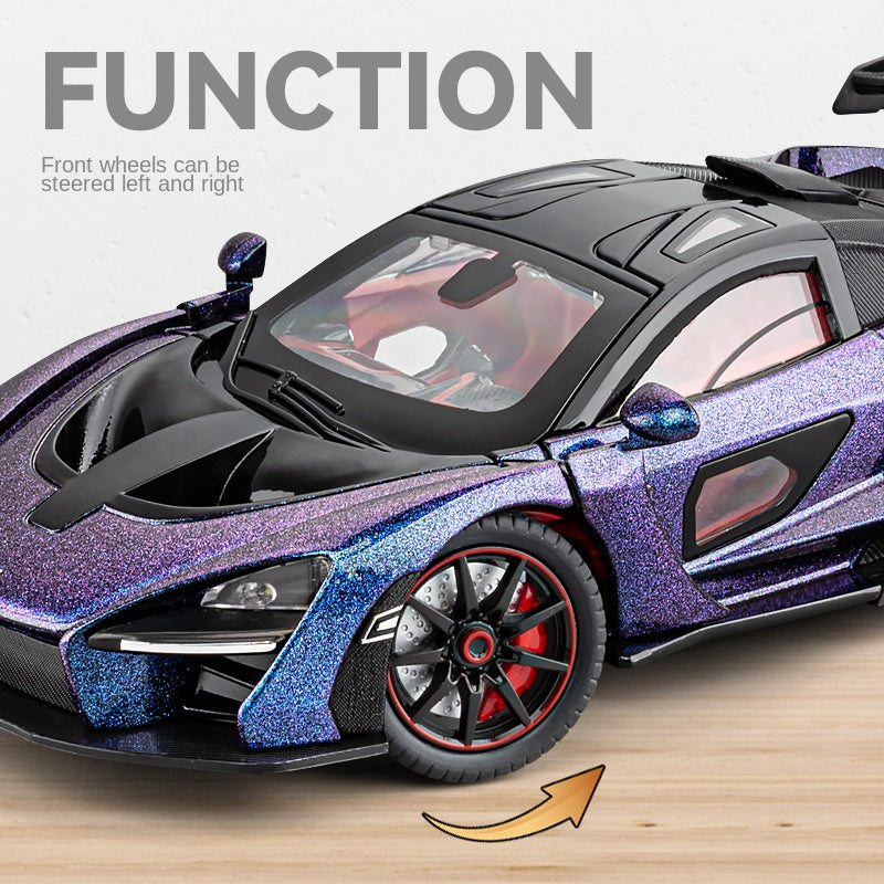Chezhi 1:24 Die-Cast Alloy Model - Compatible with McLaren Senna - Track-Focused Hypercar with Opening Doors, Sound & Light, Pull-Back Action, Shock Absorption & Steering