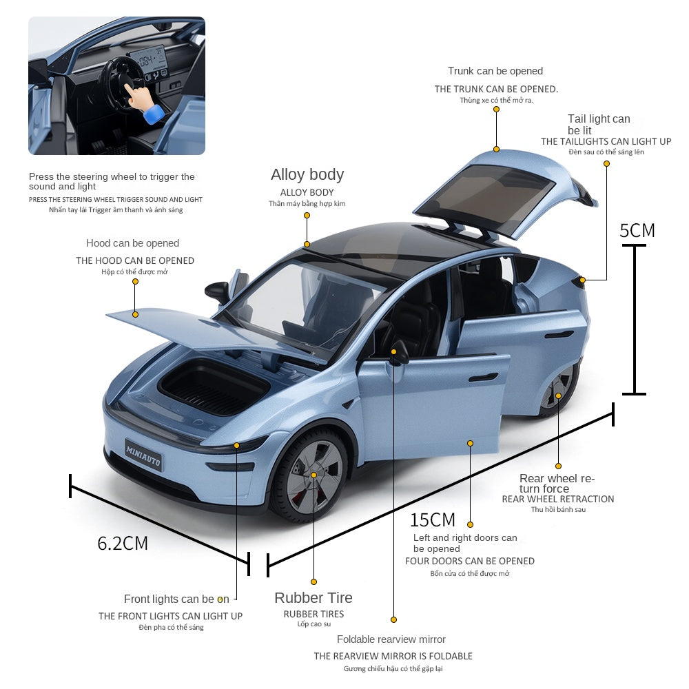 Jianyuan 1:32 Die-Cast Alloy Model - Compatible with Tesla Model Y - Electric SUV with Opening Doors, Sound & Light, Pull-Back Action, Horn & Foldable Mirrors