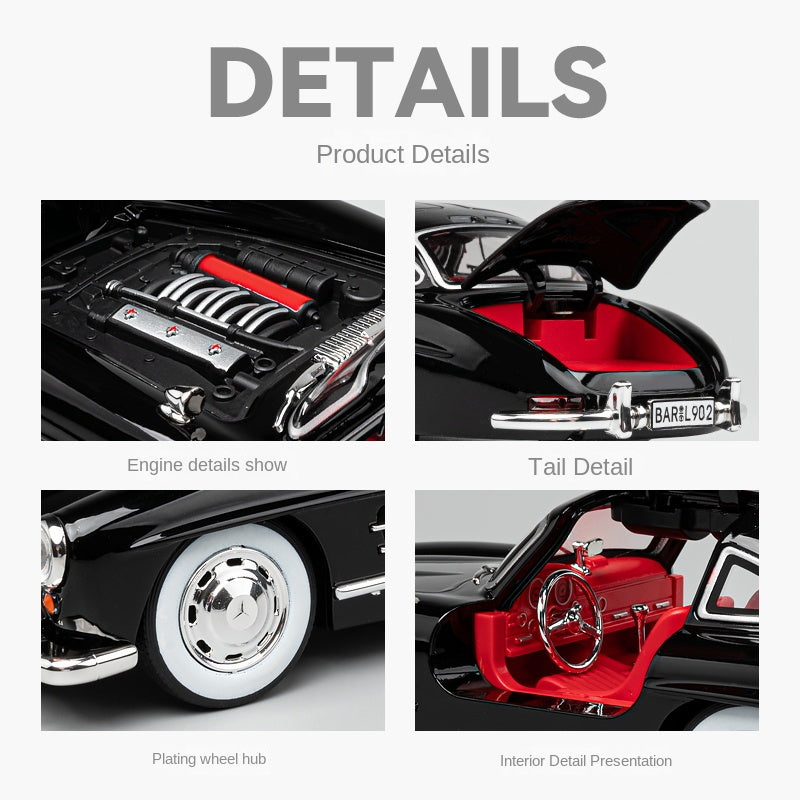 Chezhi 1:24 Scale Die-Cast Alloy Model Toy Compatible with Mercedes-Benz 300SL - Opening Doors, Sound & Light, Pull-Back Function, Shock Absorption, Steering & Horn - Classic Sports Car Collection