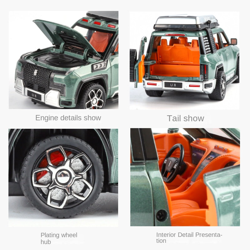 XHD 1:24 Die-Cast Alloy Model - Compatible with BYD Yangwang U8 - Luxury Off-Road SUV with Opening Doors, Sound & Light, Pull-Back Action, Shock Absorption & Steering