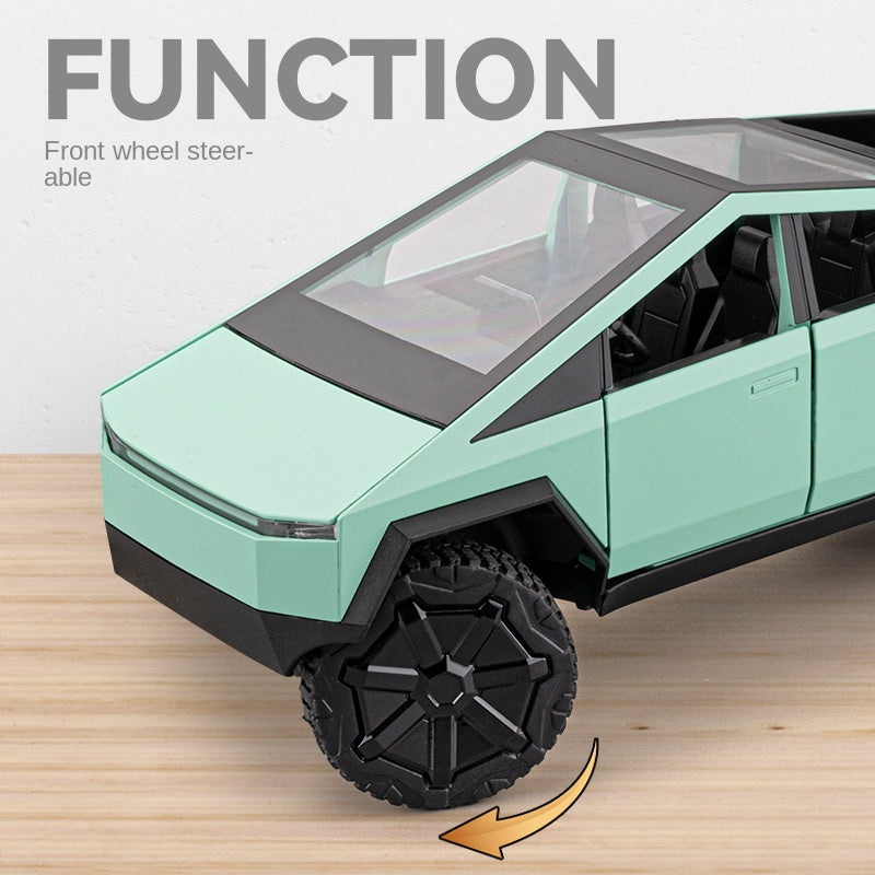 Chezhi 1:24 Scale Die-Cast Alloy Model Toy Set Compatible with Tesla Cybertruck + Camper Trailer + Mini Motorcycle - Opening Doors, Sound & Light, Pull-Back Function - Electric Adventure Collection