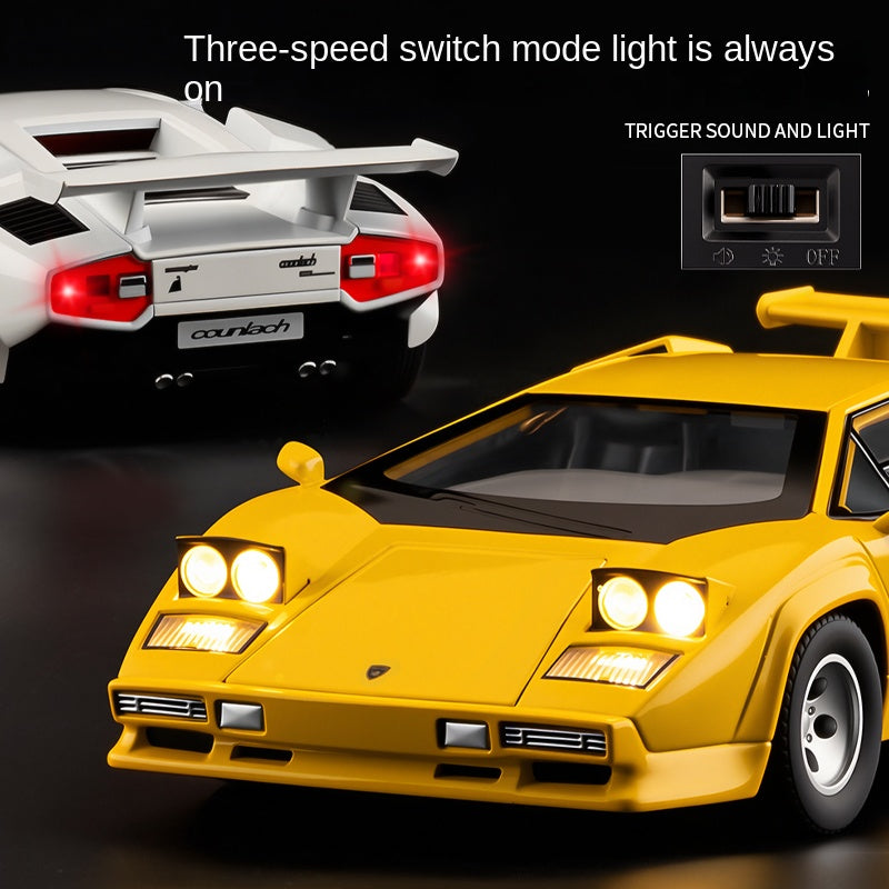 XHD 1:24 Scale Die-Cast Alloy Model Toy Compatible with Lamborghini Countach LP500 S - Pop-Up Headlights, Opening Doors, Sound & Light, Pull-Back Function, Shock Absorption, Steering & Horn - Classic Supercar Collection