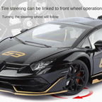 Lamborghini Aventador SVJ63 Black Mamba a escala 1:18, modelo de aleación fundida a presión con licencia: techo desmontable, puertas que se abren, sonido e iluminación, amortiguación, dirección y bocina. Colección de superdeportivos de edición limitada.