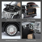 Juguete modelo ZGTX de aleación fundida a presión a escala 1:24 compatible con Denza D9: puertas que se abren, sonido e iluminación, función de retroceso, amortiguación, dirección y bocina. Colección de monovolúmenes de lujo.