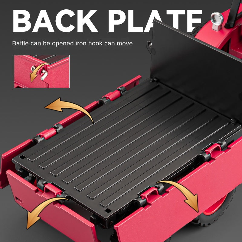 1:24 Die-Cast Alloy Tractor Model - Farm Vehicle with Simulated Starting Crank, Sound & Light, Pull-Back Action, Liftable Trailer & Lowerable Tailgate