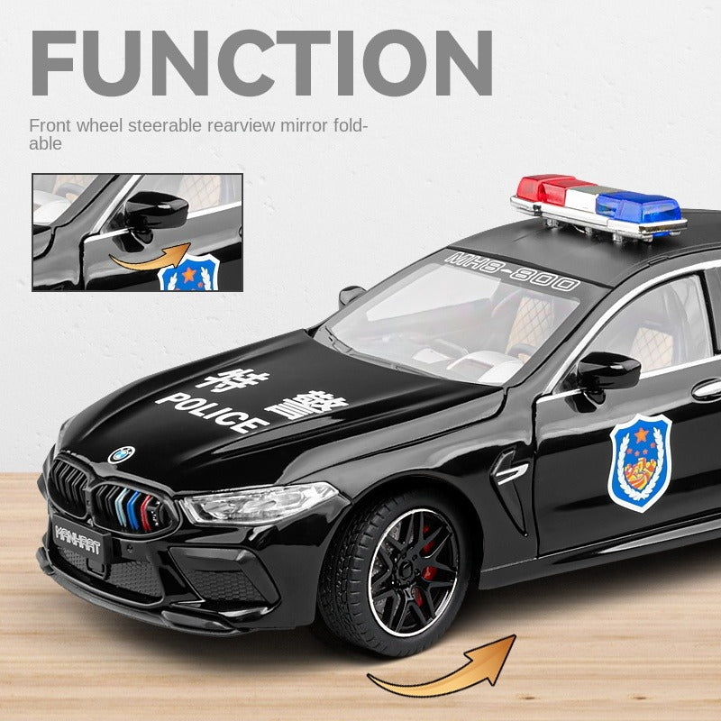 Chezhi 1:24 Die-Cast Alloy Model - Compatible with BMW M8 - Police Pursuit Vehicle with Opening Doors, Sound & Light, Pull-Back Action, Shock Absorption, Steering, Foldable Mirrors & Opening Fuel Cap