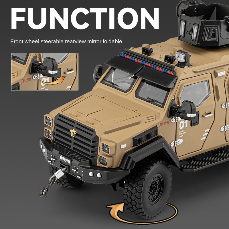Chezhi 1:24 Licensed “Sabertooth” Armored Riot Control Vehicle Die-Cast Alloy Model - Official Police Tactical Vehicle with Extendable Winch, Foldable Running Board, Opening Doors, Sound & Light, Pull-Back Action, Shock Absorption & Steering