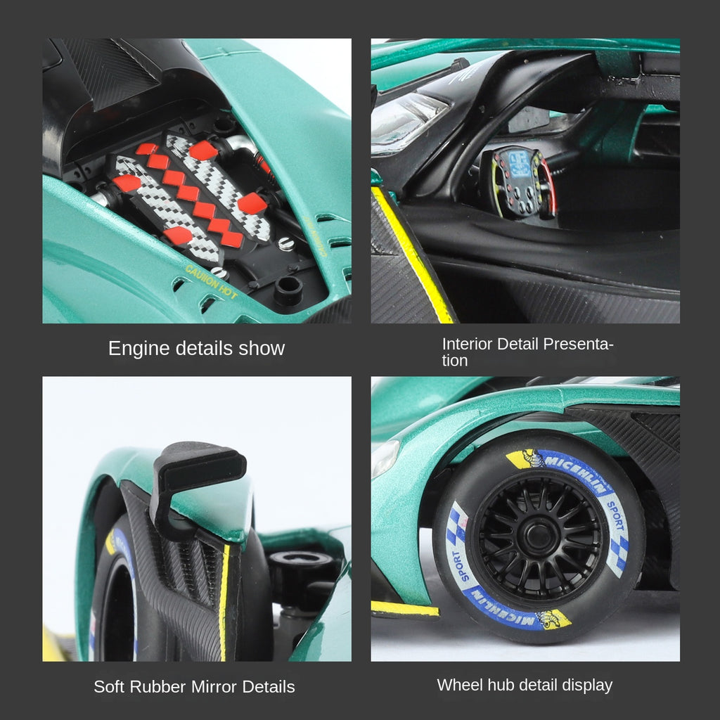 Maqueta de juguete de aleación fundida a presión Jinglifang a escala 1:24 compatible con Aston Martin Valkyrie: puertas que se abren, sonido e iluminación, función de retroceso, amortiguación y dirección - Colección Hypercar