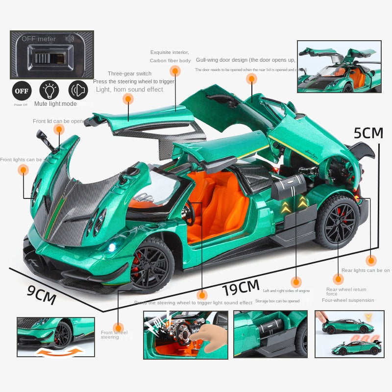 XHD 1:24 Die-Cast Alloy Model - Compatible with Pagani Huayra BC - Ultimate Hypercar with Opening Doors, Sound & Light, Pull-Back Action, Shock Absorption & Steering