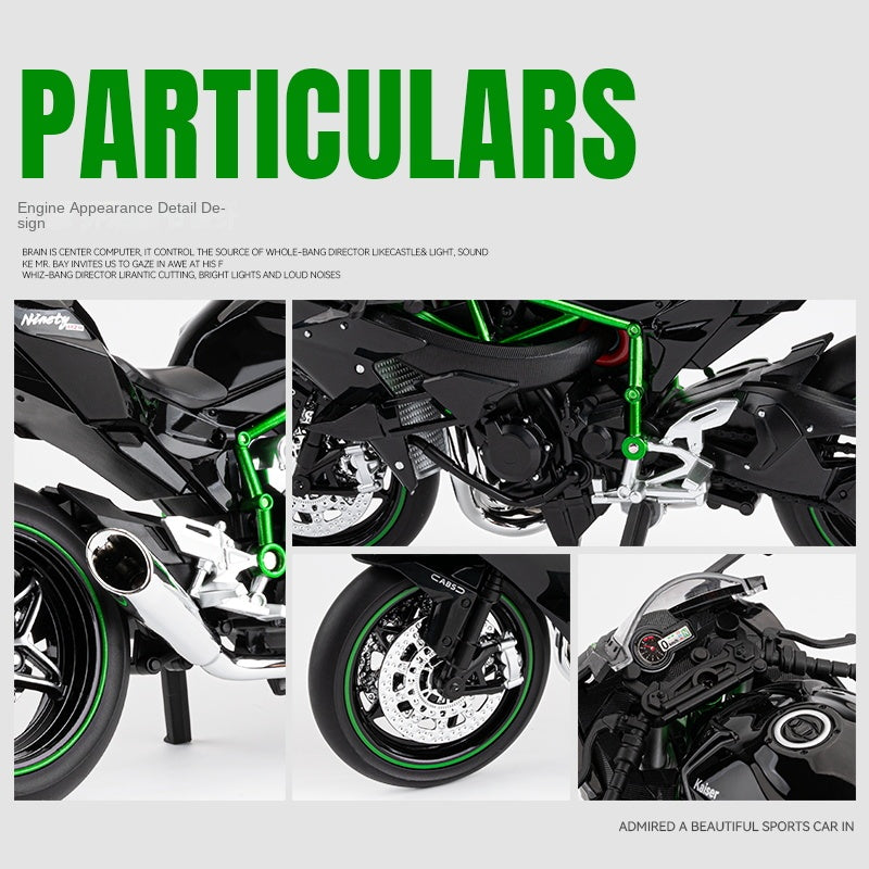 Jiaye 1:9 Die-Cast Alloy Model - Compatible with Kawasaki Ninja H2R - Track-Only Supercharged Hyperbike Replica with Realistic Sound & Light, Front Suspension, Functioning Handlebars & Chain-Driven Rear Wheel
