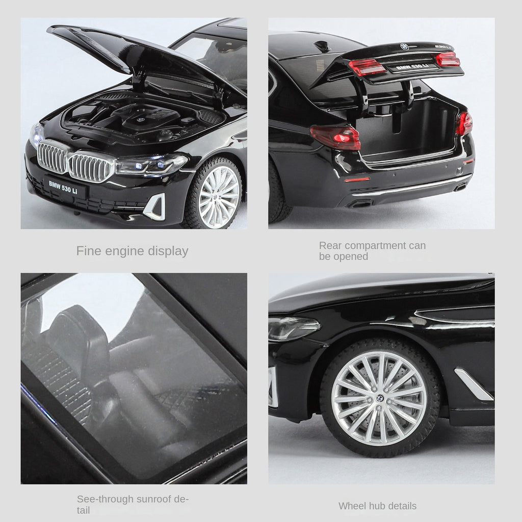 Black Mamba 1:24 Scale Licensed BMW 530Li Die-Cast Alloy Model Toy - Opening Doors, Sound & Light, Pull-Back Function, Shock Absorption, Steering, Horn & Adjustable Seats - Luxury Sedan Collection
