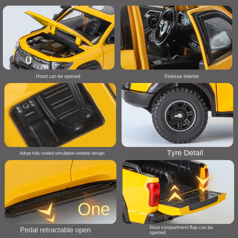 OK 1:24 Scale Die-Cast Alloy Model Toy Compatible with Great Wall Cannon Pickup Truck - Opening Doors, Sound & Light, Pull-Back Function, Shock Absorption, Steering, Horn & Retractable Steps - Off-Road Adventure Collection