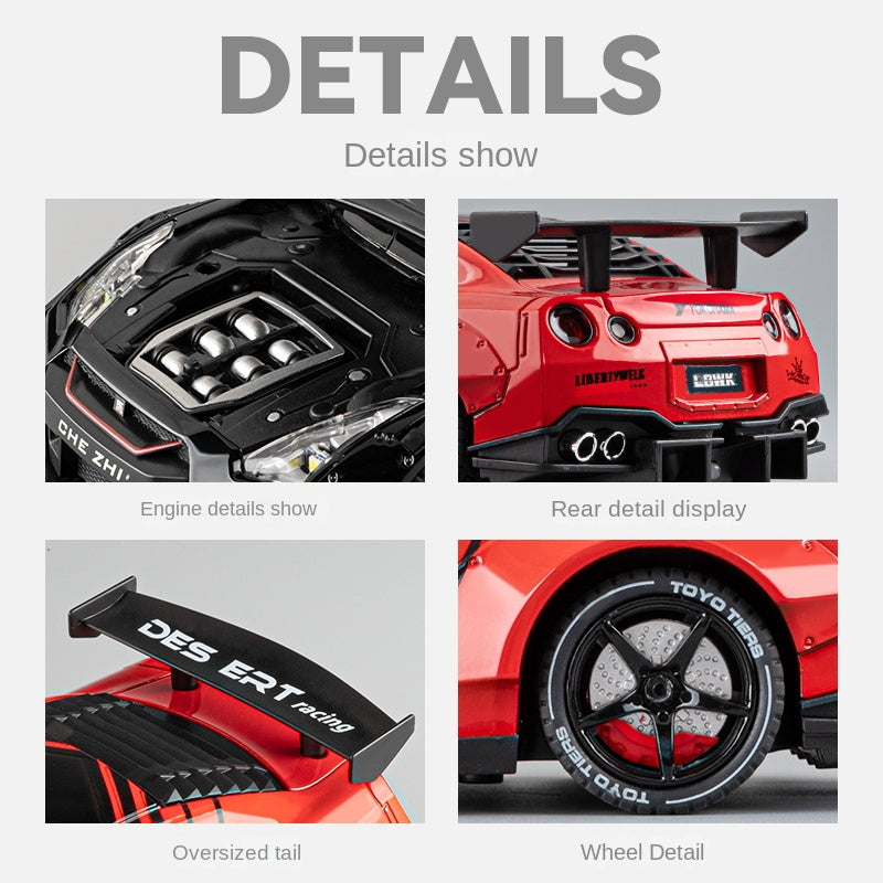 Chezhi 1:24 Die-Cast Alloy Model - Compatible with Nissan GT-R (R35) - Spray Edition JDM Supercar with Opening Doors, Sound & Light, Pull-Back Action, Shock Absorption & Steering