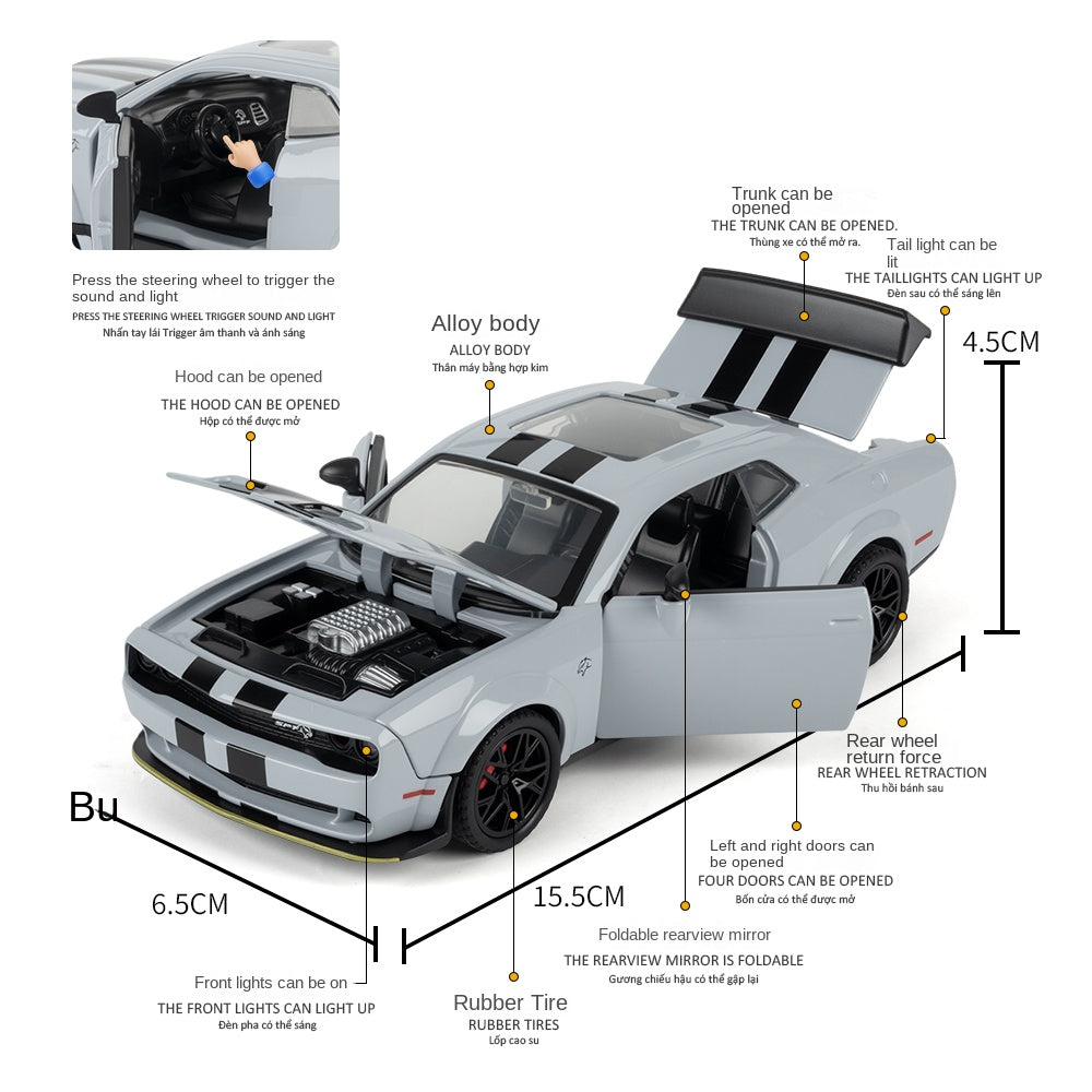 Jianyuan 1:32 Scale Die-Cast Alloy Model Toy Compatible with Dodge Challenger SRT Hellcat Redeye - Opening Doors, Sound & Light, Pull-Back Function, Horn & Foldable Mirrors - Muscle Car Collection