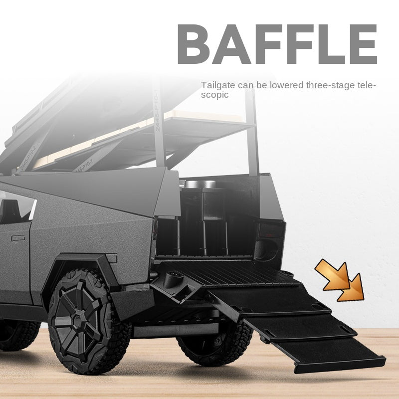 Chezhi 1:24 Scale Die-Cast Alloy Model Toy Compatible with Tesla Cybertruck Camper - with Mini Motorcycle, Openable Multi-Level Roof, Rotatable Kitchenware, Opening Doors, Sound & Light, Pull-Back Function & Shock Absorption