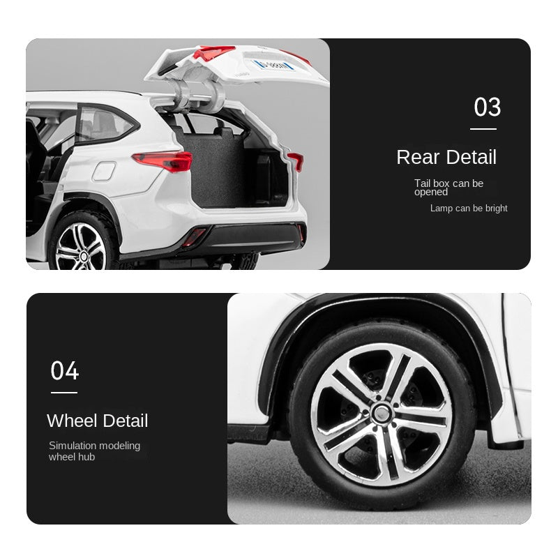 Jiaye 1:32 Scale Die-Cast Alloy Model Toy Compatible with Toyota Highlander - Opening Doors, Sound & Light, Pull-Back Function - Family SUV Collection