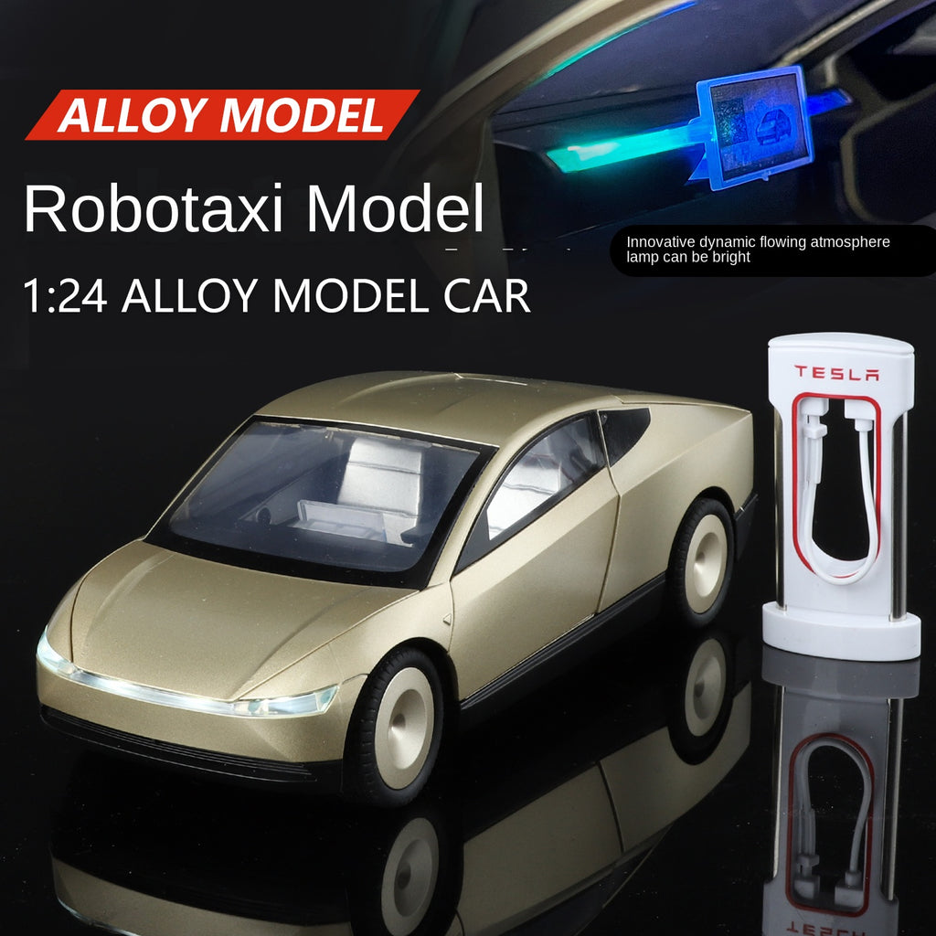 XHD 1:24 Scale Tesla Robotaxi Die-Cast Alloy Model Toy - Opening Doors, Sound & Light, Pull-Back Function, Shock Absorption & Steering - Autonomous Vehicle Collection