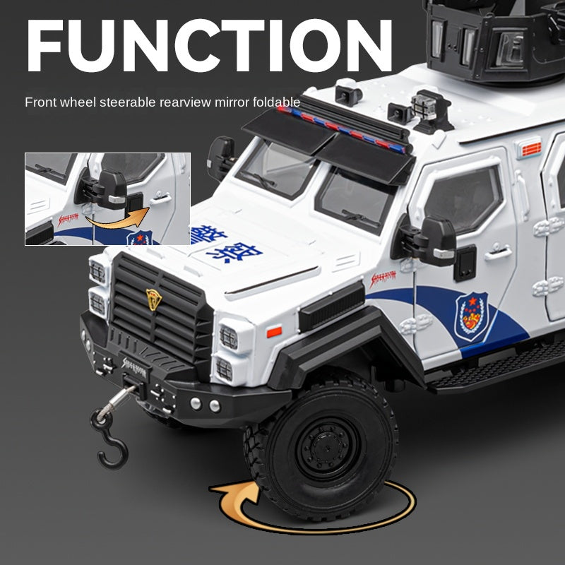 Chezhi 1:24 Scale Licensed Leopard Armored Riot Vehicle Die-Cast Alloy Model Toy - Retractable Winch, Folding Steps, Opening Doors, Sound & Light, Pull-Back Function, Shock Absorption & Steering - Law Enforcement Vehicle Collection