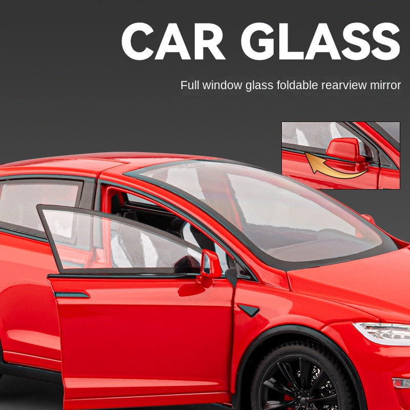 Chezhi 1:24 Die-Cast Alloy Model - Compatible with Tesla Model X - Feature-Packed with Interactive Steering Wheel, Foldable Mirrors, Adjustable Spoiler, Opening Doors, Realistic Sound & Light, Pull-Back Action & Shock Absorption - Tech Edition