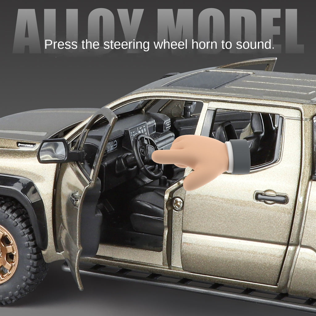 ZGTX 1:24 Scale Licensed Toyota Tacoma Die-Cast Alloy Pickup Truck Model Toy - Opening Doors, Sound & Light, Pull-Back Function, Shock Absorption, Steering, Horn & Removable Roof Rack - Off-Road Truck Collection