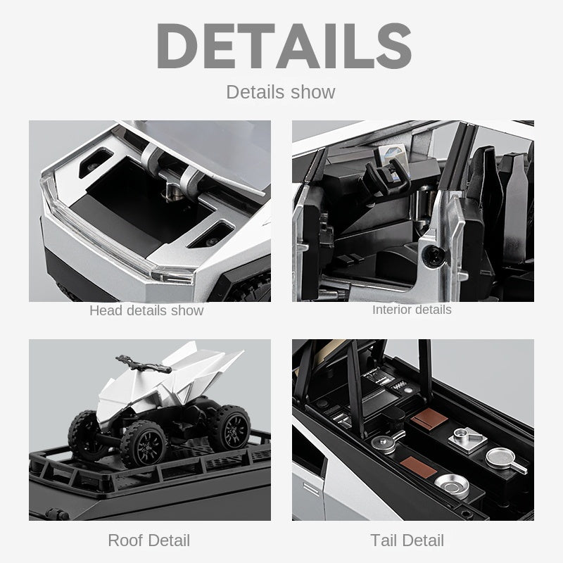 Chezhi 1:32 Die-Cast Alloy Model - Compatible with  Tesla Cybertruck Camping RV with Mini Motorcycle, Opening Doors, Sound & Light, Pull-Back Action & Shock Absorption