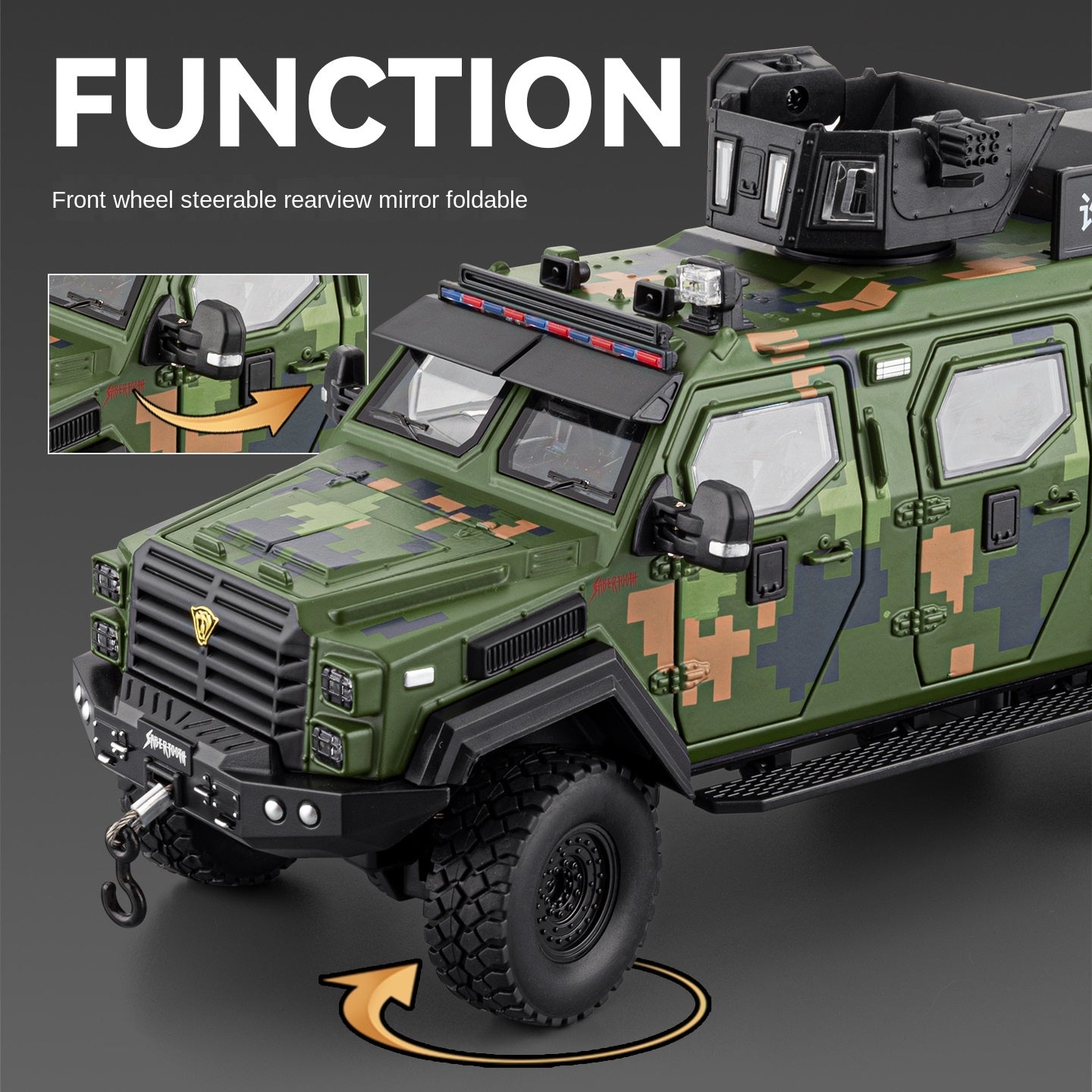 Chezhi 1:24 Scale Licensed Leopard Armored Vehicle Camouflage Edition Die-Cast Alloy Model Toy - Working Searchlight, Folding Steps, Retractable Winch, Opening Doors, Sound & Light, Pull-Back Function, Shock Absorption & Steering