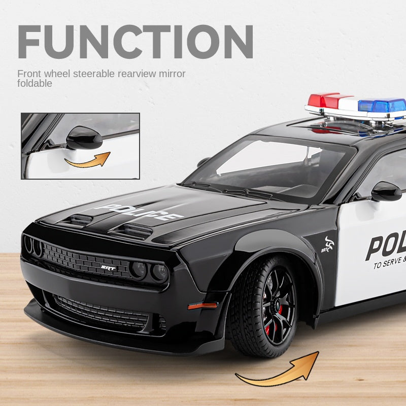 Chezhi 1:24 Die-Cast Alloy Model - Compatible with Dodge Challenger SRT Hellcat - Police Pursuit Vehicle with Opening Doors, Sound & Light, Pull-Back Action, Shock Absorption, Steering, Police Lights & Siren